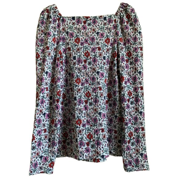 NWT LOFT Womens' Floral & Ladybug Print Bloom Smocked Square Neck Top Sz L - Picture 5 of 9